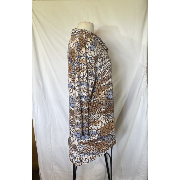 Abstract Animal Print Cowl Neck Tunic Top Sharkbite Hem 3/4 Sleeve Slinky Boho L - Picture 4 of 12
